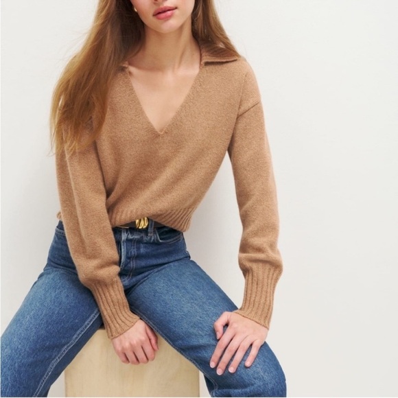 Reformation Beckie Cashmere Collared Sweater in Panko Brown - Picture 10 of 11